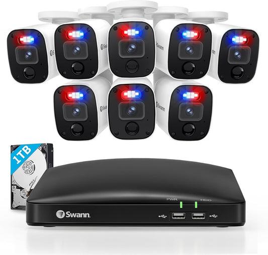 Swann 8 Channel 8 Camera 1080p Full HD Security System with 4680 1TB DVR Recorder, Wired Surveillance Bullet Cameras, Colour Night Vision, Heat & Motion Detection & Microphone | SWDVK-846808MQB