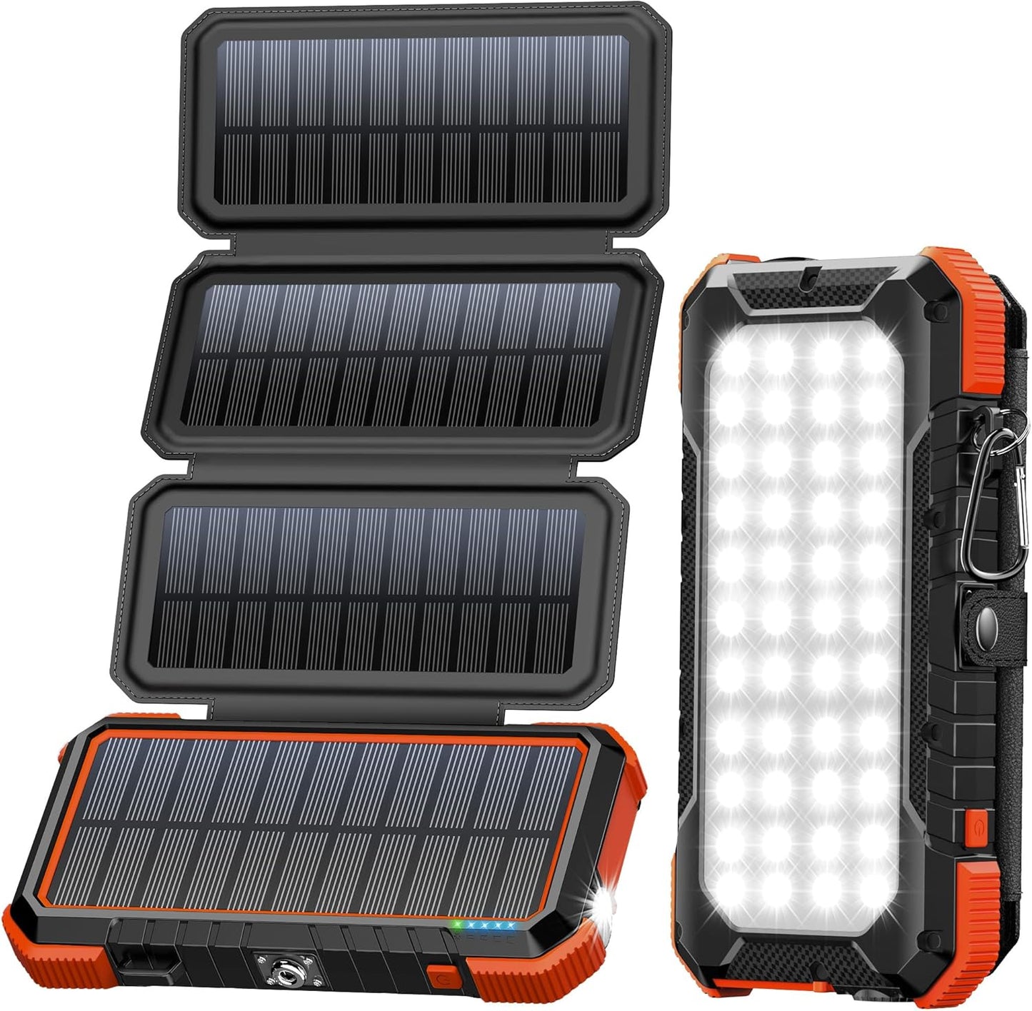 BLAVOR Solar Charger Power Bank,PD 18W QC3.0 Fast Charging 20000mAh Solar Powered Powerbank with 4 Foldable Panels, Type C Input/Output, Camping Light SOS Flashlight, Compass Carabiner