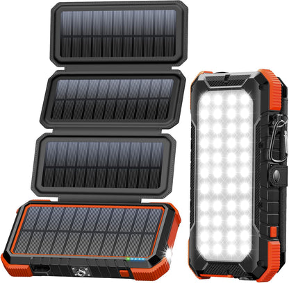 BLAVOR Solar Charger Power Bank,PD 18W QC3.0 Fast Charging 20000mAh Solar Powered Powerbank with 4 Foldable Panels, Type C Input/Output, Camping Light SOS Flashlight, Compass Carabiner