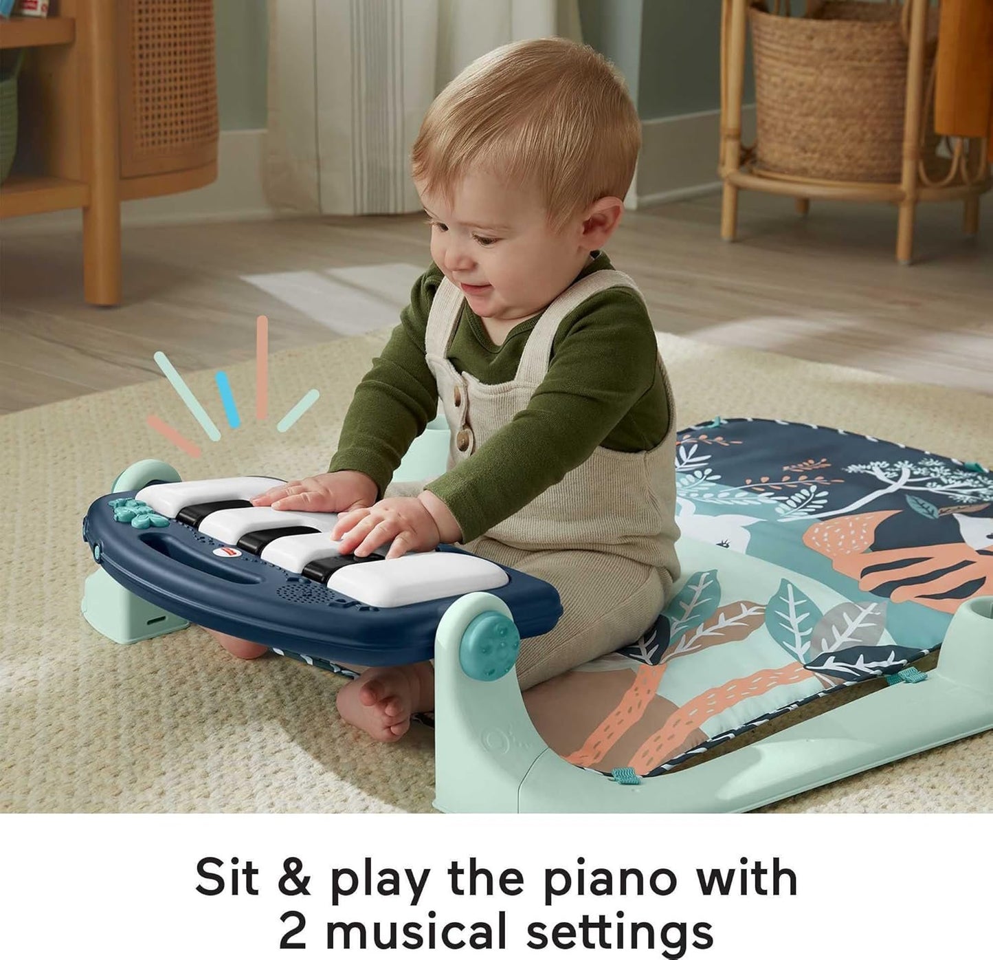 Fisher-Price Baby Playmat Kick & Play Piano Gym with Musical and Sensory Toys for Newborn to Toddler, Navy Fawn