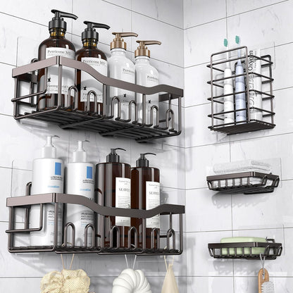 5-Pack Rustproof Stainless Steel Shower Caddy – No Drill Adhesive Bathroom Organizer with Large Capacity, Spacious Shower Shelves for Inside Shower, Kitchen & Home Decor Storage