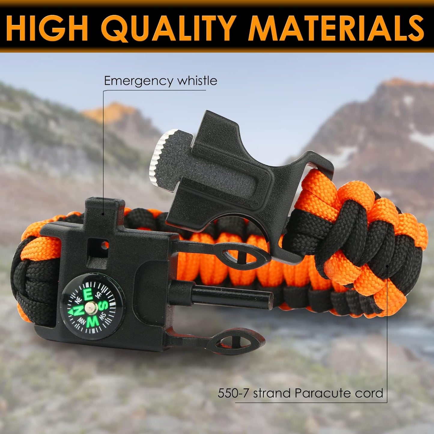 ruifengsheng Paracord Bracelet (3 Pack) Kit Outdoor Survival Bracelet Camping Hiking Gear，Multitools, Fire Starter, Compass, and Whistle