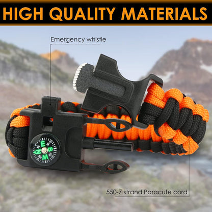 ruifengsheng Paracord Bracelet (3 Pack) Kit Outdoor Survival Bracelet Camping Hiking Gear，Multitools, Fire Starter, Compass, and Whistle