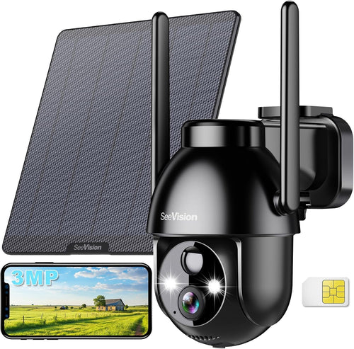 4G LTE Cellular Security Camera, Solar Security Cameras Wireless Outdoor with Built in SIM Card, No WiFi Security Camera Featuring 3MP 2K HD, PIR Motion Detection, Color Night Vision, 2-Way Talk