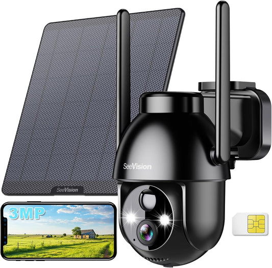 4G LTE Cellular Security Camera, Solar Security Cameras Wireless Outdoor with Built in SIM Card, No WiFi Security Camera Featuring 3MP 2K HD, PIR Motion Detection, Color Night Vision, 2-Way Talk