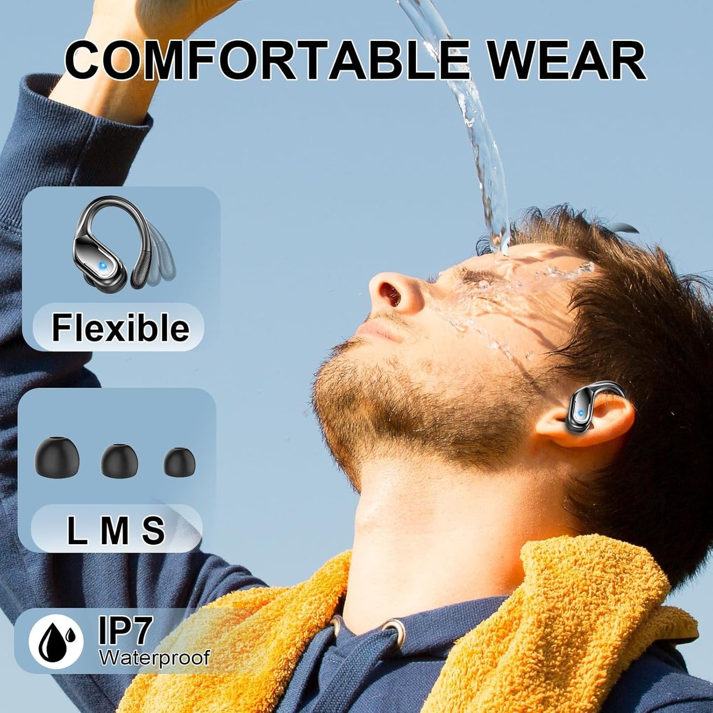 Wireless Earbuds Sport, Bluetooth 5.4 Headphones 2024 Bluetooth Earbuds with 75Hrs Stereo, 4 ENC Mic, Over-Ear Buds with Earhooks Noise Canceling Earphones , IP7 Waterproof Headset for Workout/Running