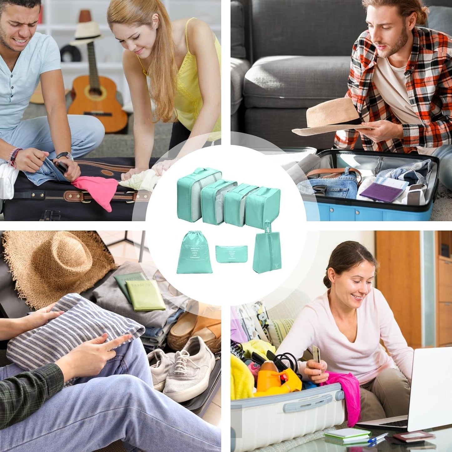 Travel Storage Bag, Suitcase Packing, 7 Cubes, Lightweight Luggage Organizer, Water-Resistant Efficient Space Saving Accessories 330g for Vacation, Business Trips