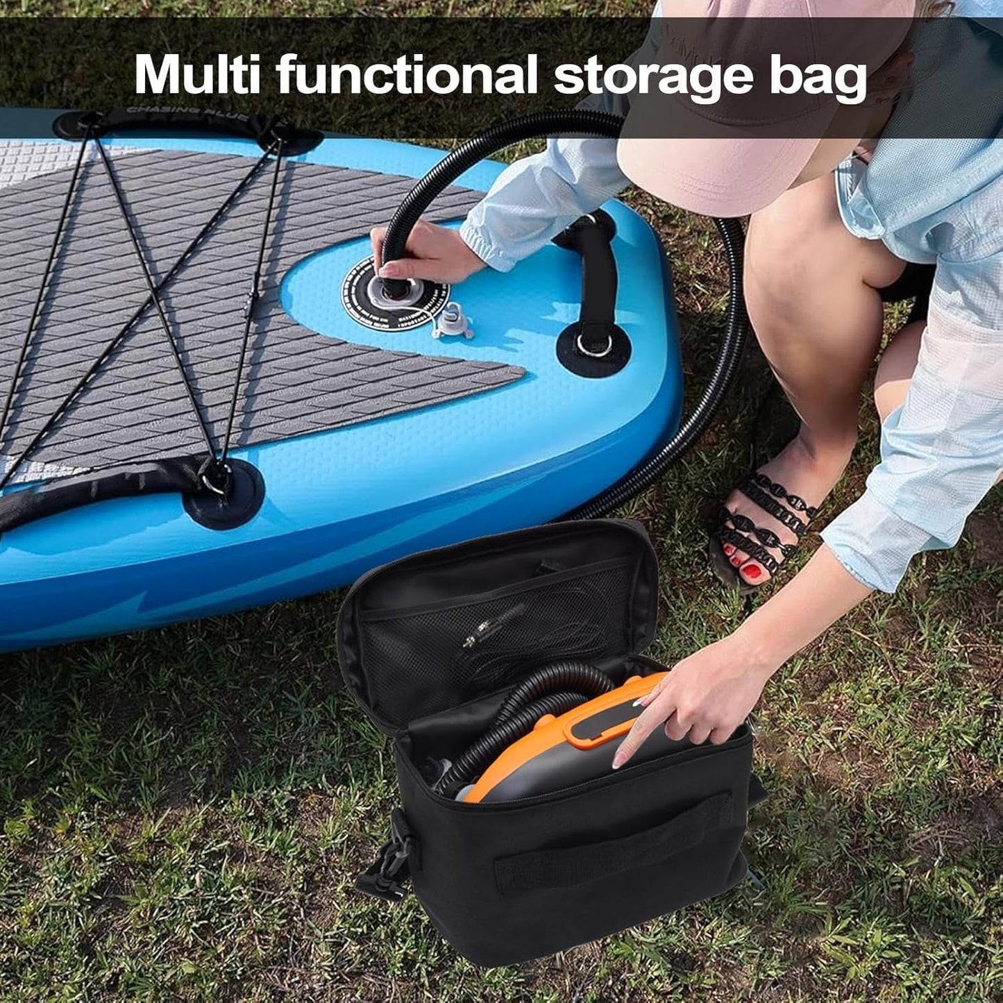 Generico Paddle Board Pump Bag, Electric Air Pump Travel Backpack, Large Capacity Portable Storage Organizer, Adjustable Shoulder Strap Gear Holder for Outdoors, Beach, Paddleboarding, Camping