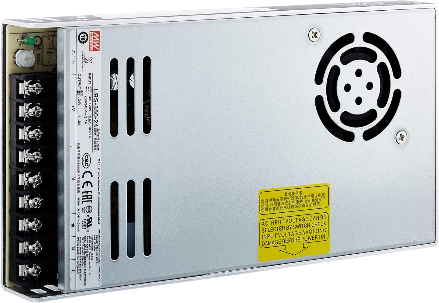 Meanwell Switch Power Supply Enclosed Structure 1 Output VIN = 180-264VAC, VDC = 240-370V, 24V, 350W