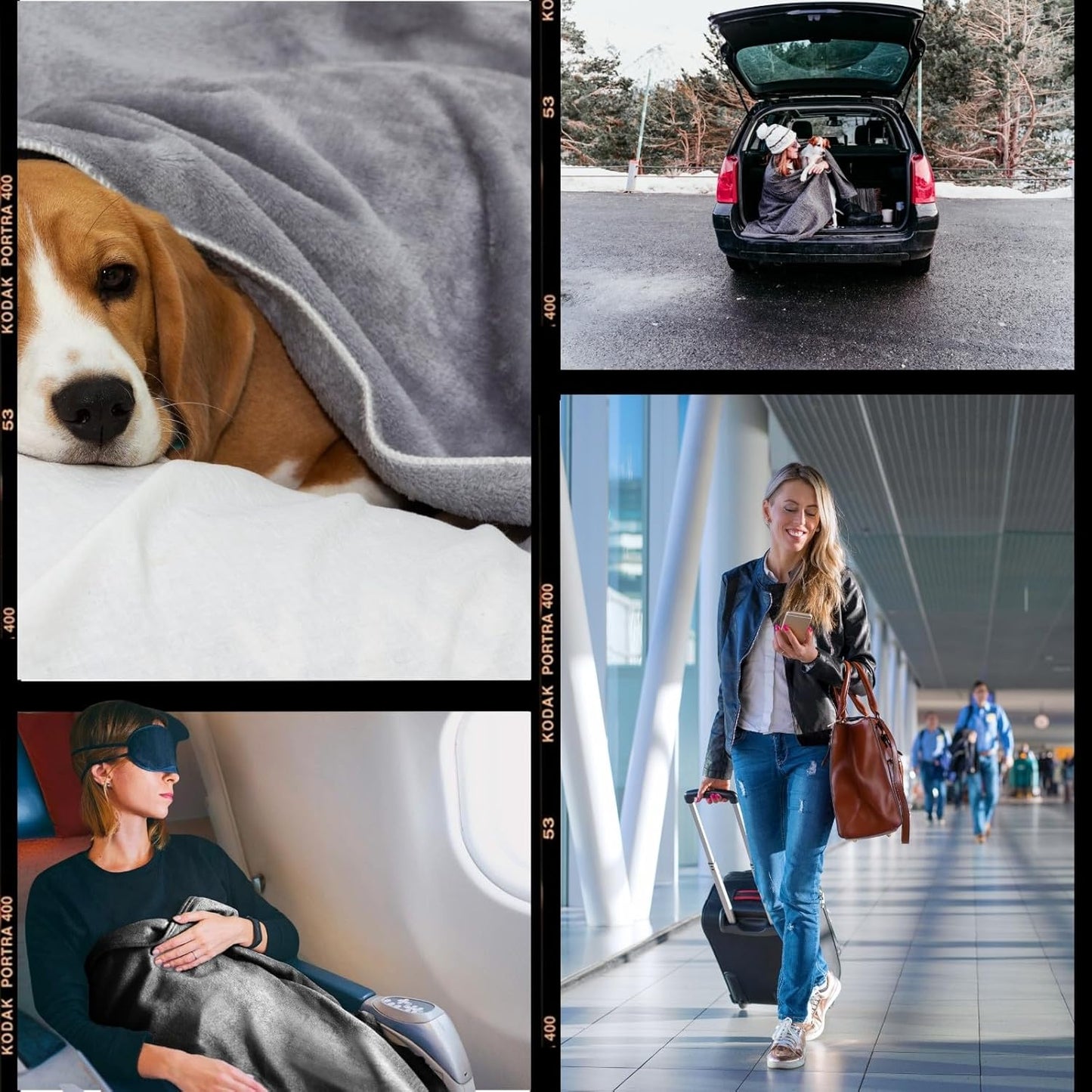 Travel Blanket Airplane Compact with Bag - Packable 2 in 1 Pillow and Blankets Set - Flight Organizer & Travel Essentials with Luggage Sleeve Pockets & Backpack Clip - for Plane, Car, Camping & Home!