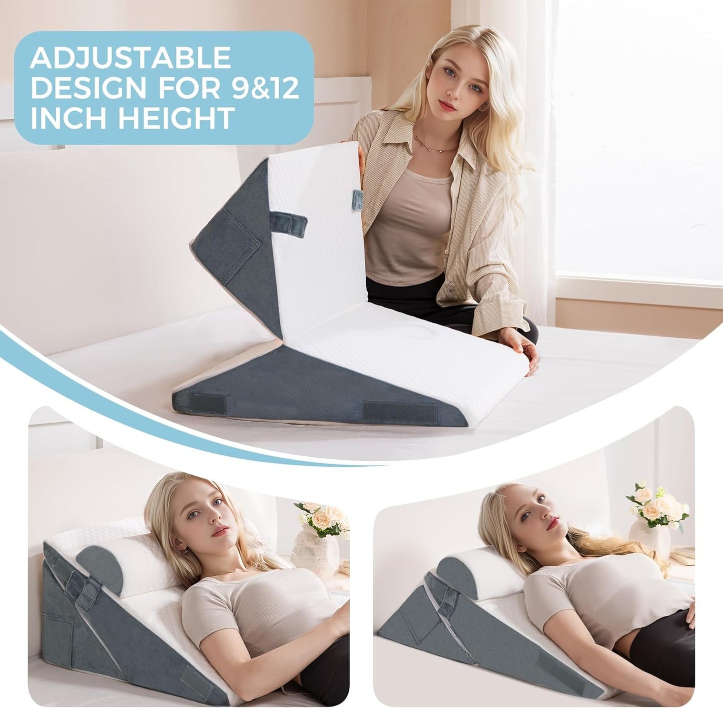 Ganondorf Wedge Pillow Headboard Orthopedic Bed Wedge Pillow Set for Sleeping Adjustable Premium Foam Body Pillow Wedge Elevated Triangle Pillow Back Pillow