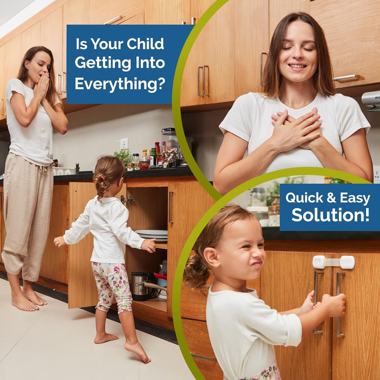 Child Safety Locks -VALUE PACK (10 Straps)- No Tools or Drilling -Adjustable Size/Flexible -Adhesive Furniture Latches For Cabinets, Drawers, Appliances, Toilet Seat, Fridge, Oven & More (White/White)