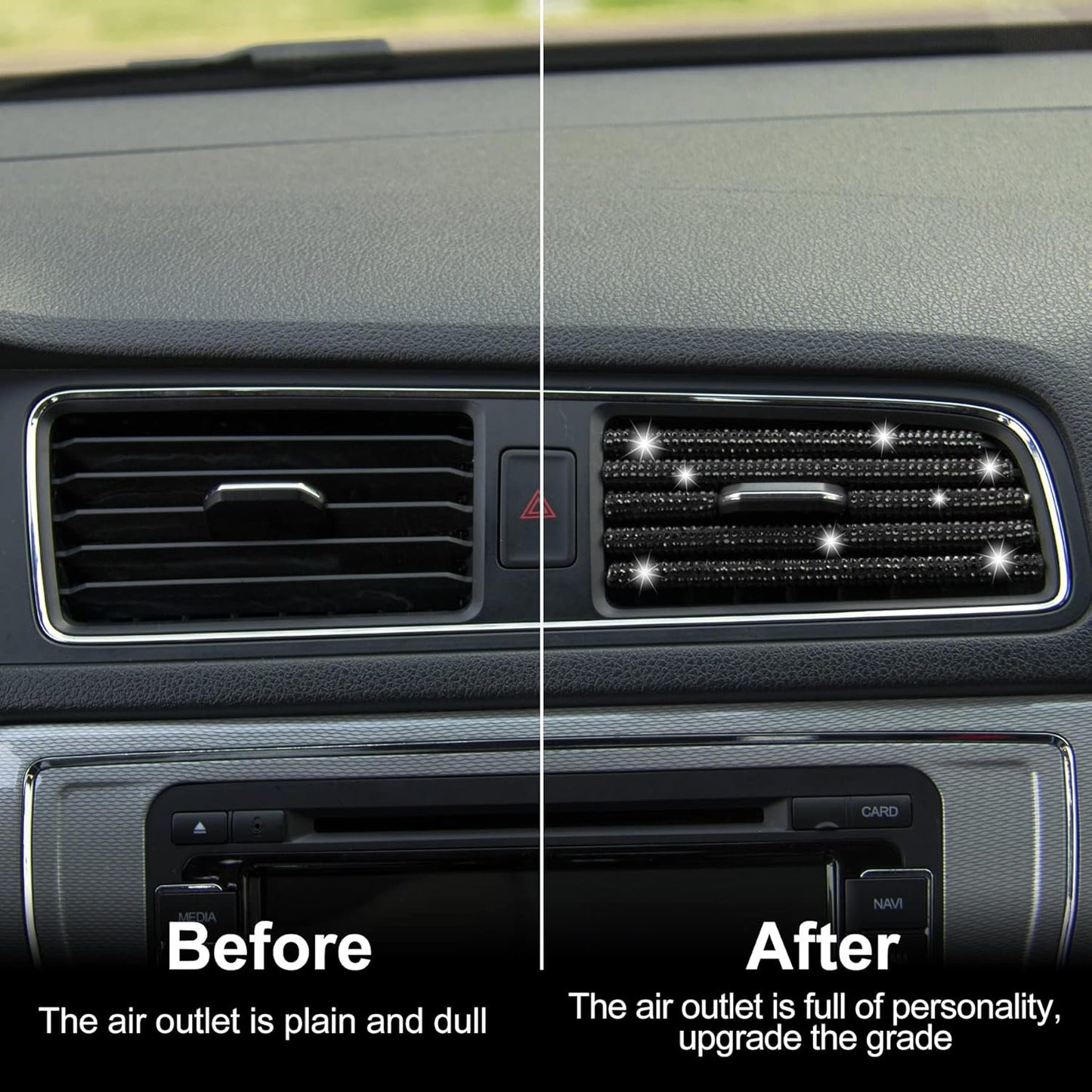 LivTee Bling Car Air Vent Outlet Moulding Trim, 10PCS Car Air Conditioner Decoration Strip, Bling Rhinestone Diamond Car Interior Accessories for Women and Teens, Black
