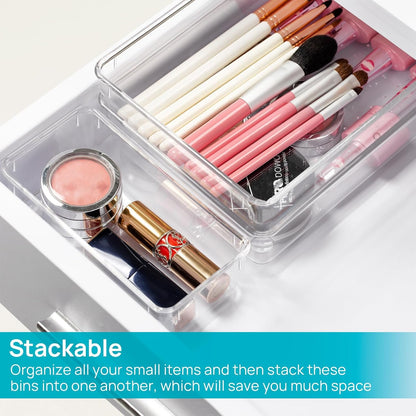 Vtopmart 25 PCS Plastic Clear Drawer Organizer, Acrylic Desk Drawer organizers, Organization and Storage for Makeup, Bathroom, Office, kitchen, Bedroom