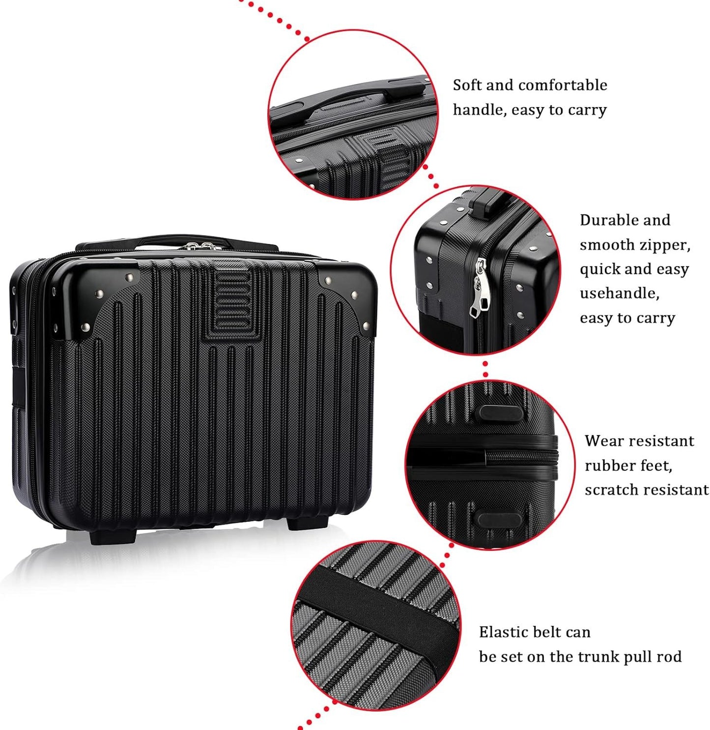BSTKEY Portable Hard Shell Cosmetic Travel Case, Small Travel Hand Luggage with Elastic Band, Mini ABS Carrying Makeup Case Suitcase, Black