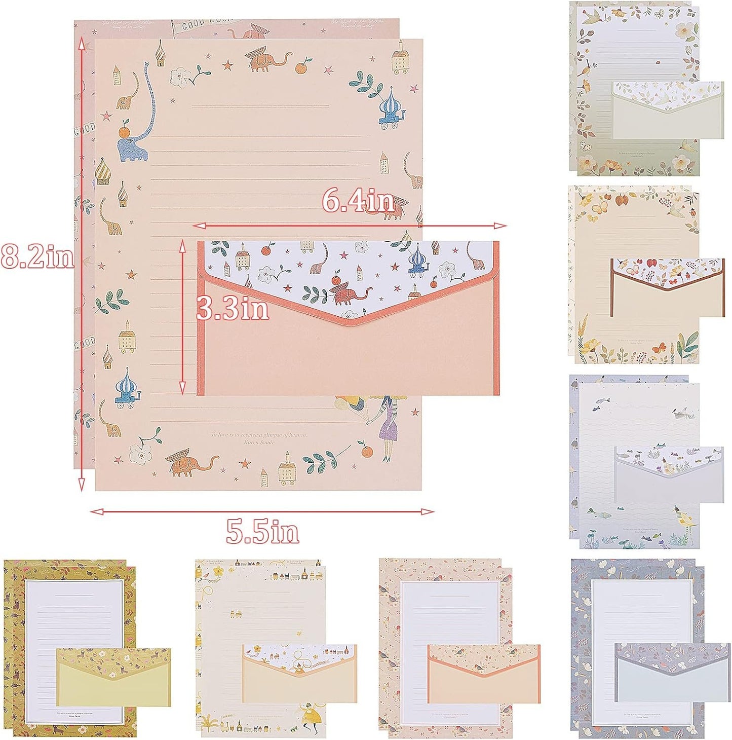 72Pcs Stationery Paper and Envelopes Set Contain 48Pcs Letter Paper 24Pcs Envelopes Double Sided Floral Design Lined Stationary Set for Writing Letters Poem Office School Supplies