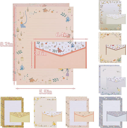 72Pcs Stationery Paper and Envelopes Set Contain 48Pcs Letter Paper 24Pcs Envelopes Double Sided Floral Design Lined Stationary Set for Writing Letters Poem Office School Supplies