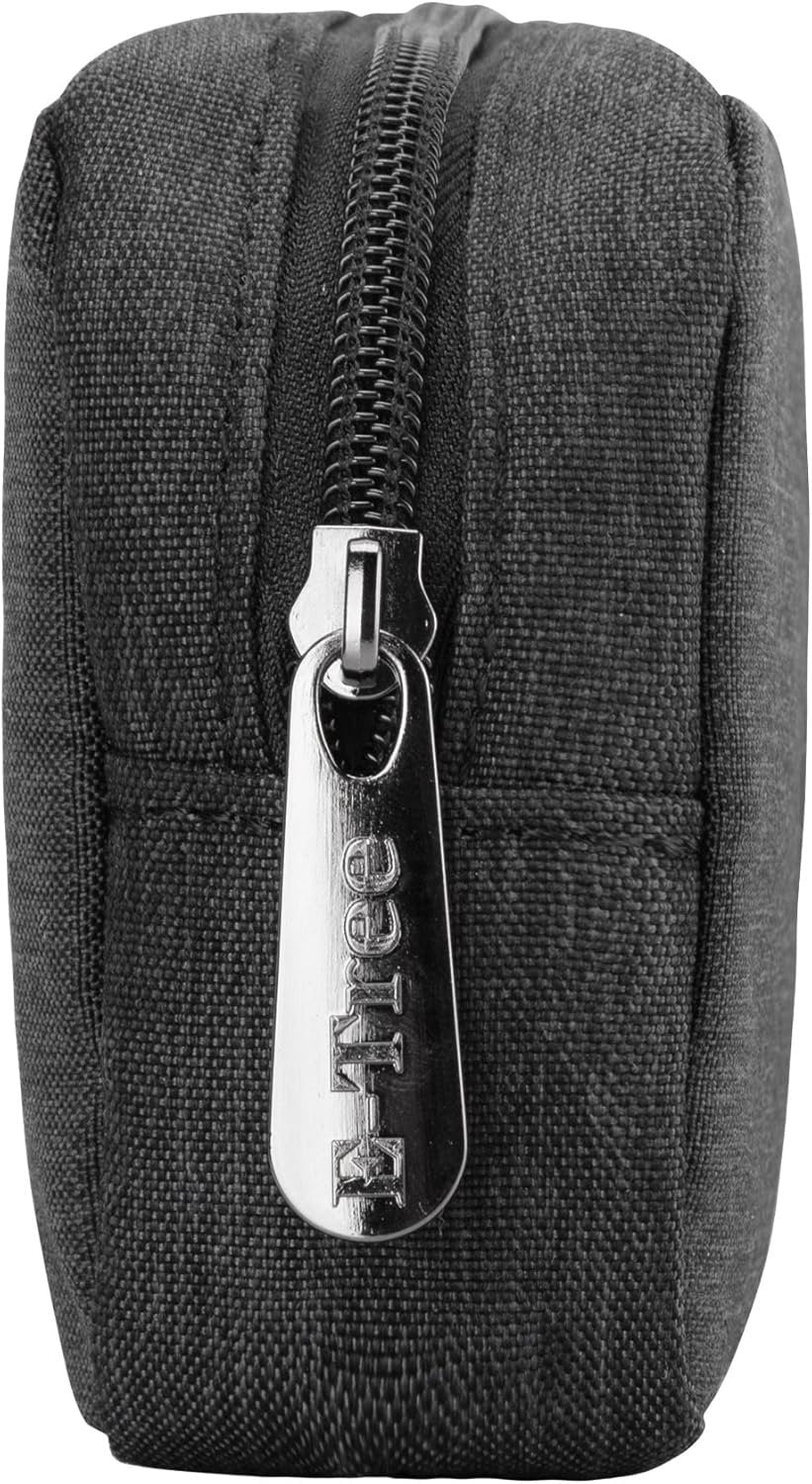 E-Tree 7 inch Canvas Zippered Small Bag, Mini Travel Makeup Carrying Case, Cosmetic Bag, Portable Electronics Accessories Organizer, Tiny Coin Purse Wallet, Little Pouch for Little Items, Black