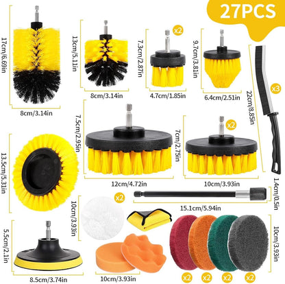 CIRULLI 27 Pieces Rotary Cleaning Brush, Electric Cleaning Brush, Wheel Brush Kit for Drills, Rims, Corners, Brushes for Kitchen, Bathroom and Car, Yellow