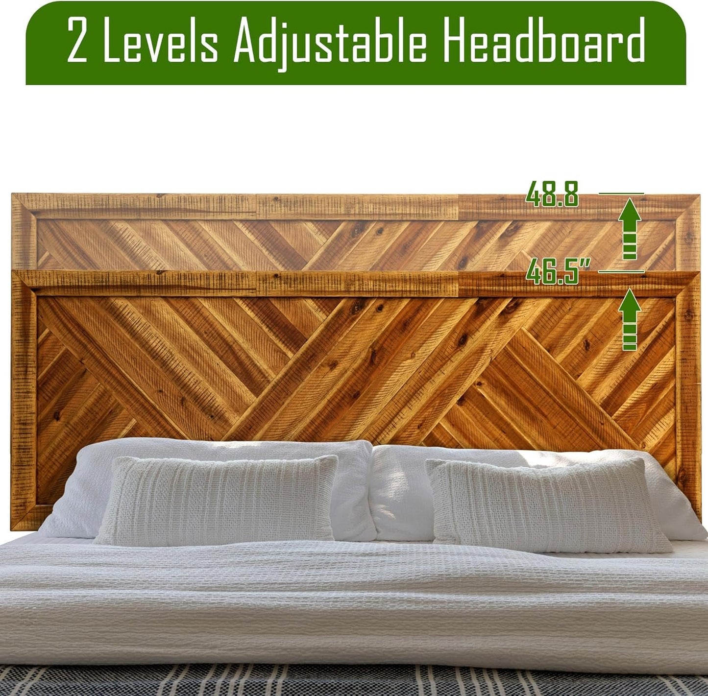 Acacia Sierra King Size Bed Frame with Adjustable Headboard, 800 lbs Capacity Farmhouse Signature Bedroom Furniture Solid Wood Bed Compatible with All Mattress Types, Non-Slip and Noise-Free, Walnut