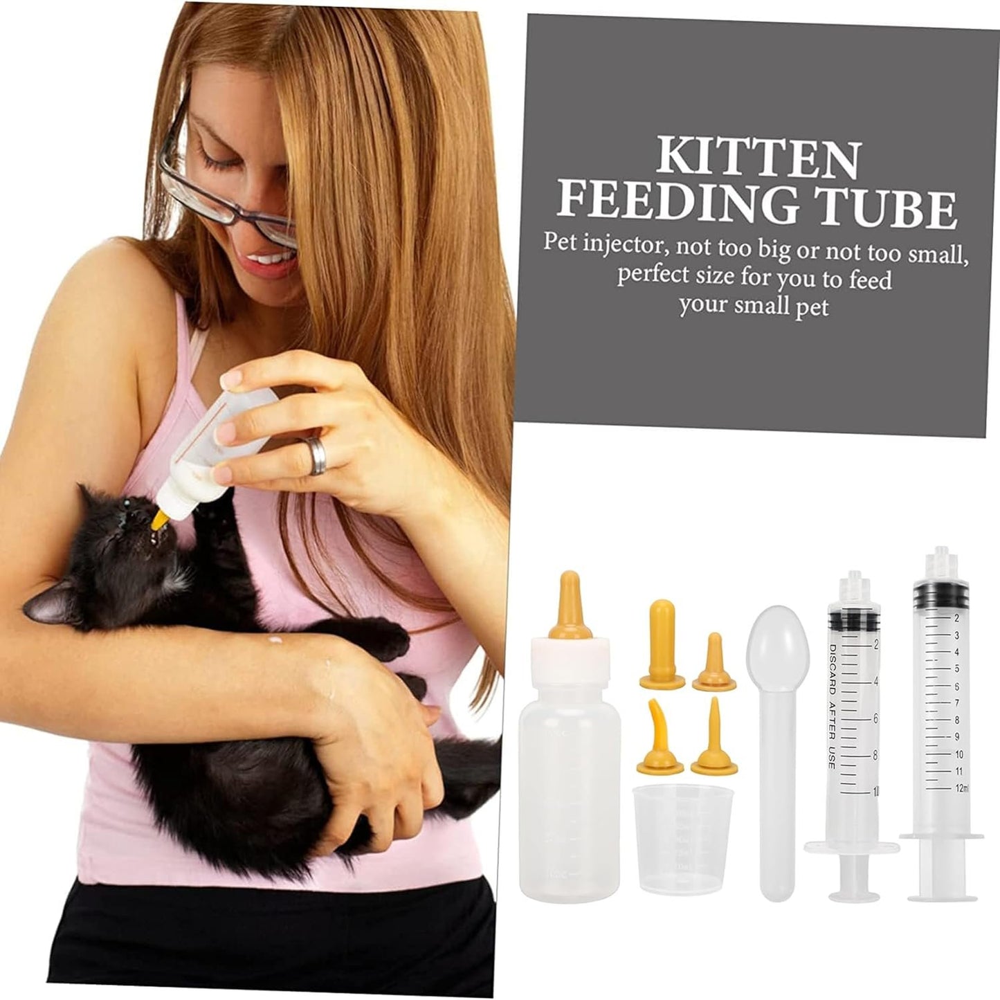 Pet Nursing Bottle, Mini Feeding Bottle and Syringes, Newborn Feeding Nipple Set With 5 Pacifiers for Puppies, Kittens, Rabbits, Squirrels and Other Small Animals