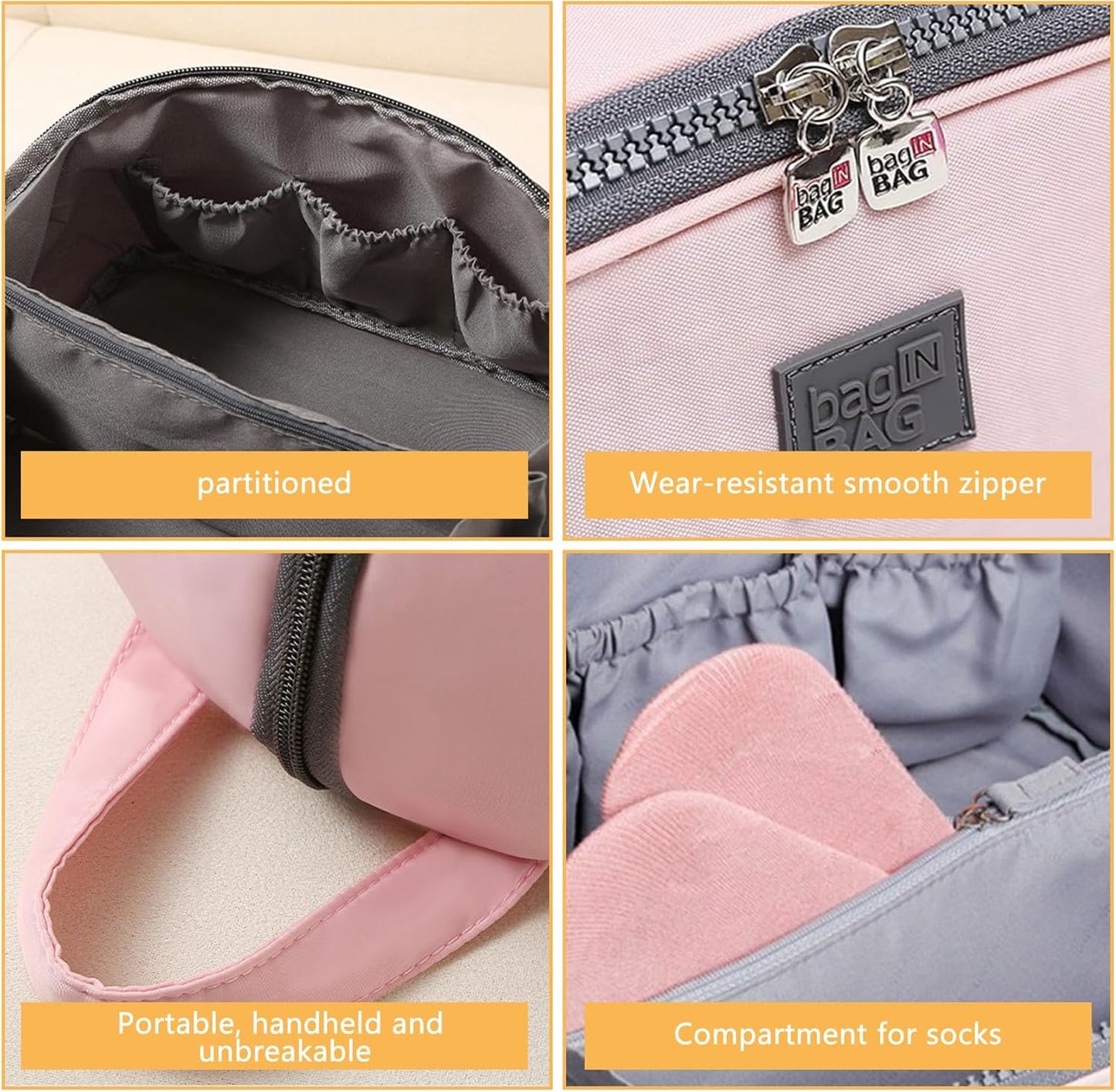 Women's Portable Lingerie & Bra Underwear Storage Bag - Large Travel Essential Packing Bag, Finishing Bag for Clothing Organization, Durable Clothes Storage Box, Travel Inner Bag (Pink)