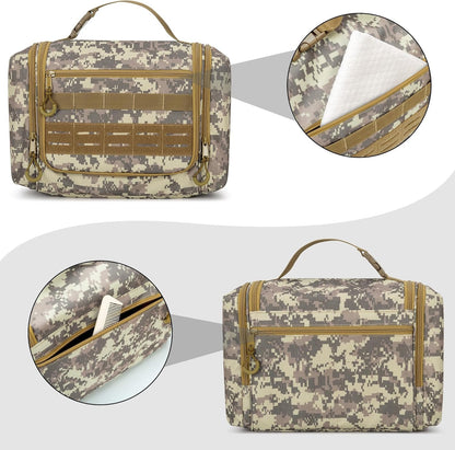 Prokva Tactical Toiletry Travel Bag for Men, Hanging Dopp Kit Hygiene Bag Shower Organizer with Hook for Toiletries and Shaving Care (Empty Bag), Desert Yellow