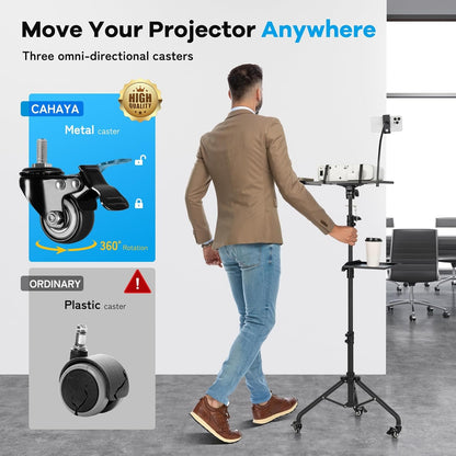 CAHAYA Mobile Floor Projector Stand: Multifunction with Metal Wheels, Adjustable Tray 71-137 cm, 180° Rotation, Load 14 kg, Perfect for Projectors, Laptops, Sheet Music