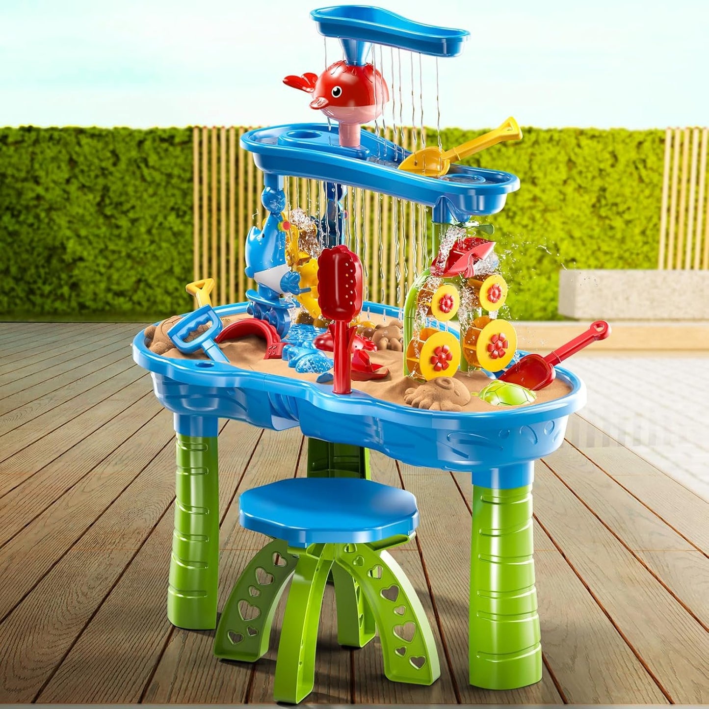Kids Sand Water Table Toys for Toddlers, 3-Tier Outdoor Sand and Water Play Table Toys for Toddlers Kids, Kids Beach Toys Activity Sensory Play Table Beach Summer Outside Toy for Toddler Age 3-5