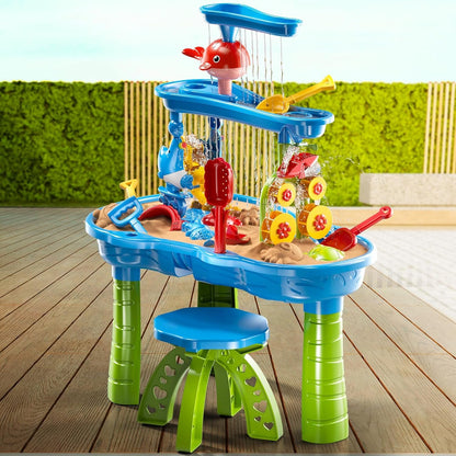 Kids Sand Water Table Toys for Toddlers, 3-Tier Outdoor Sand and Water Play Table Toys for Toddlers Kids, Kids Beach Toys Activity Sensory Play Table Beach Summer Outside Toy for Toddler Age 3-5