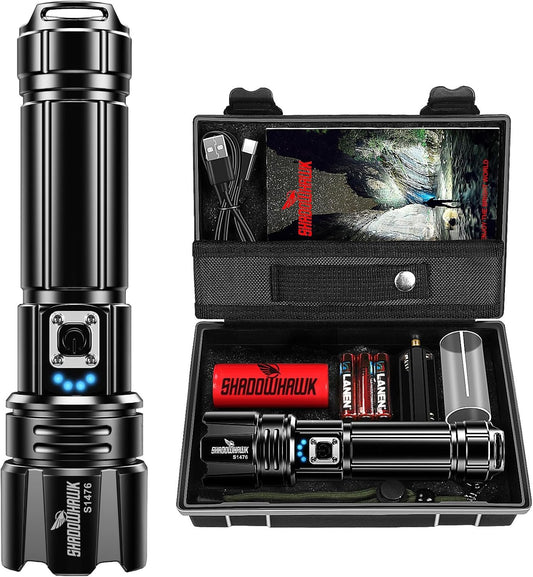 Shadowhawk Flashlight Rechargeable, 990000lm Flash Light Led flashlights high lumens, Super Bright Flashlight Tactical, XHP70.2 Powerful Flashlight USB,Waterproof Lampe de poche for Camping Emergency