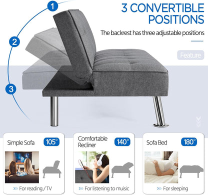 Yaheetech Reclining Sofa Bed with Padded Seat Convertible into Bed 105° – 180° Adjustable Living Room Living Room Guest Room Furniture for Resting Dark Grey/Fabric