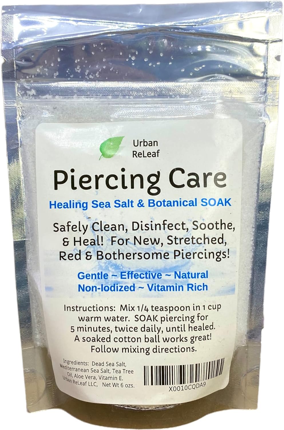 Urban ReLeaf Piercing Care 6 oz. Bag, Soothing Sea Salt & Botanical SOAK. Aftercare Solution Concentrate, Makes 90 Cups. Visit the Urban ReLeaf Store