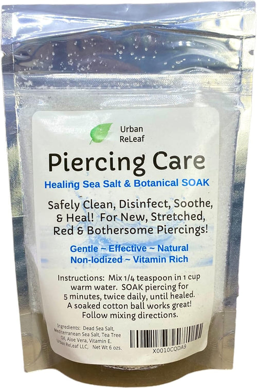 Urban ReLeaf Piercing Care 6 oz. Bag, Soothing Sea Salt & Botanical SOAK. Aftercare Solution Concentrate, Makes 90 Cups. Visit the Urban ReLeaf Store