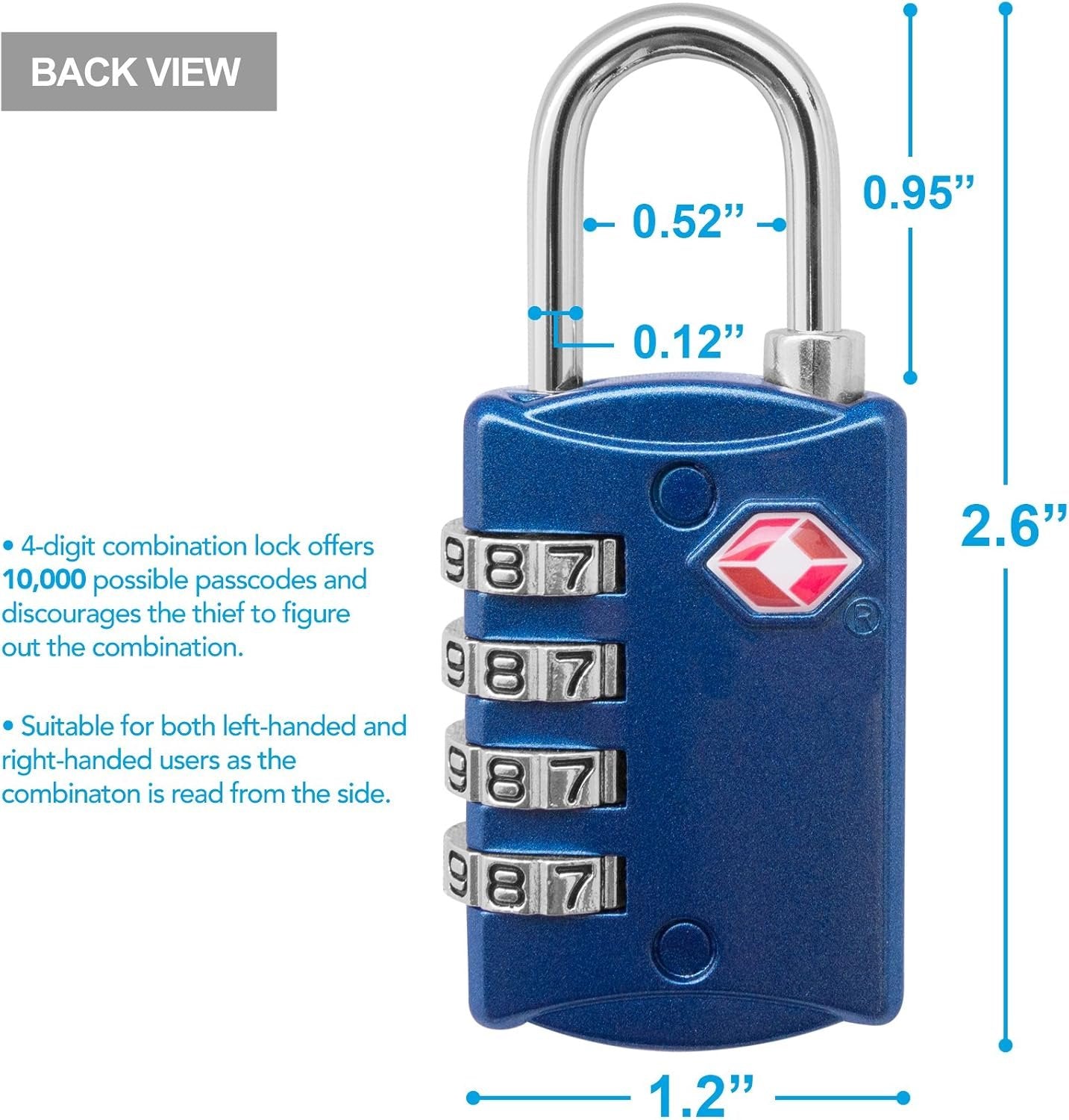 Desired Tools TSA Locks for Luggage, 2-Pc Durable Steel Padlock, Keyless Easy to Read 4-Digit Combination Lock for Backpacks, Travel Suitcases, Toolbox, Filing Cabinets, Baggage & Gym Locker, Red/Blue
