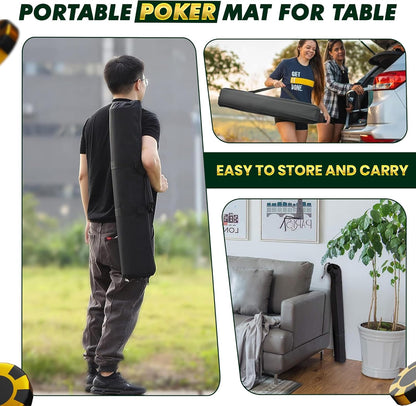 Poker Mat 70 x 35 Inch/180x90cm - 8-10 Players Texas Hold'em Poker Rubber Mat Poker Topper for Tables, Folding Portable Poker Table Top with Carrying Bag for Poker Games, Blackjack, Casino (Green)