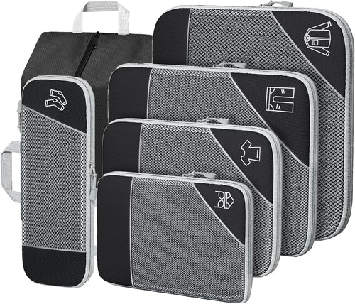 SINZUX 6 PCS Compression Packing Cubes, Black Extensible Ultralight Packing Cubes for Suitcases, Suitcase Organiser Bags Set, Travel Cubes Organiser Bags Packing Cubes for Suitcases Backpack Luggage