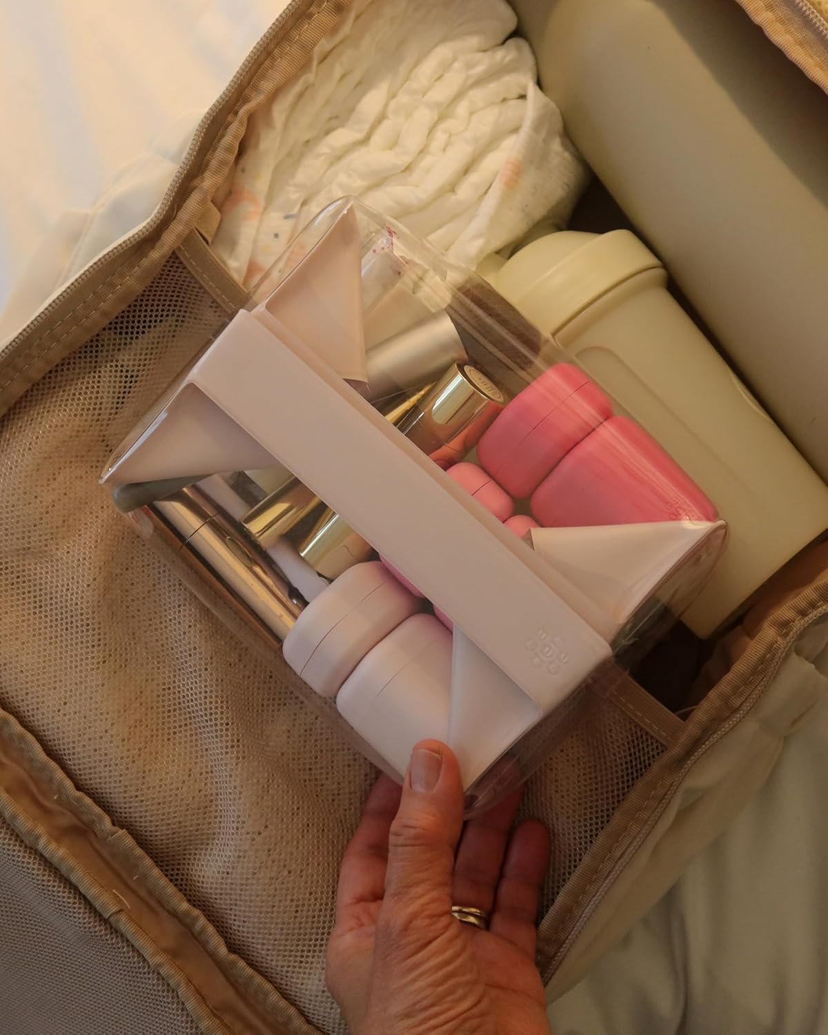 Cadence Parcel - Clear Dopp Kit with Magnetic Closure - Durable and Leak-Resistant Travel Toiletry Kit - TSA-Compliant & Modular Design - Small Hygiene Bag for Travel Essentials - 1 Qt, Rose, Travel