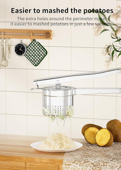 GloTika Large 15oz Potato Ricer Masher, Heavy Duty Stainless Steel Potato Masher with Ergonomic Handle - Essential Kitchen Tool for Mashed Potatoes and Noodles