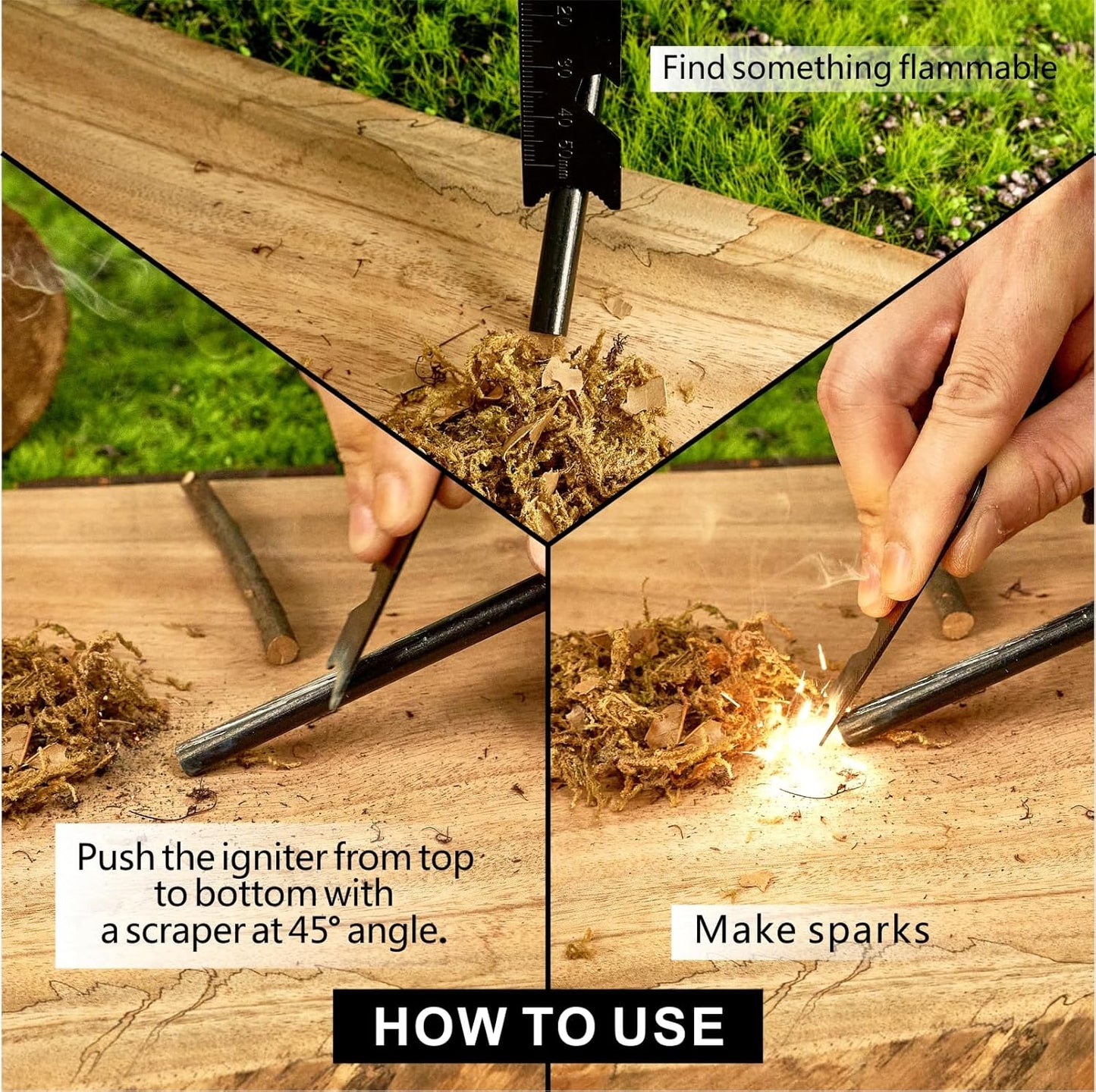 Fire Starter Survival Tool, 5/16" Ferro Rod 2 Pack with Paracord Lanyard, Multi-Tool Striker and Wooden Handle, Flint and Steel Fire Starter Kit for Your Hiking, Backpacking and Camping Essentials