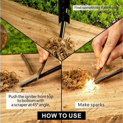 Fire Starter Survival Tool, 5/16" Ferro Rod 2 Pack with Paracord Lanyard, Multi-Tool Striker and Wooden Handle, Flint and Steel Fire Starter Kit for Your Hiking, Backpacking and Camping Essentials