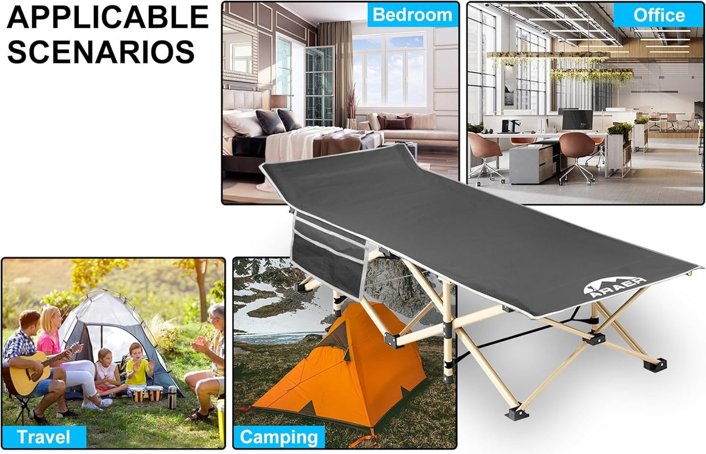 Camping Cot, 450LBS(Max Load), Portable Folding Outdoor Bed with Carry Bag for Adults Kids, Heavy Duty Cot for Traveling Gear Supplier, Office Nap, Beach Vocation and Home Lounging
