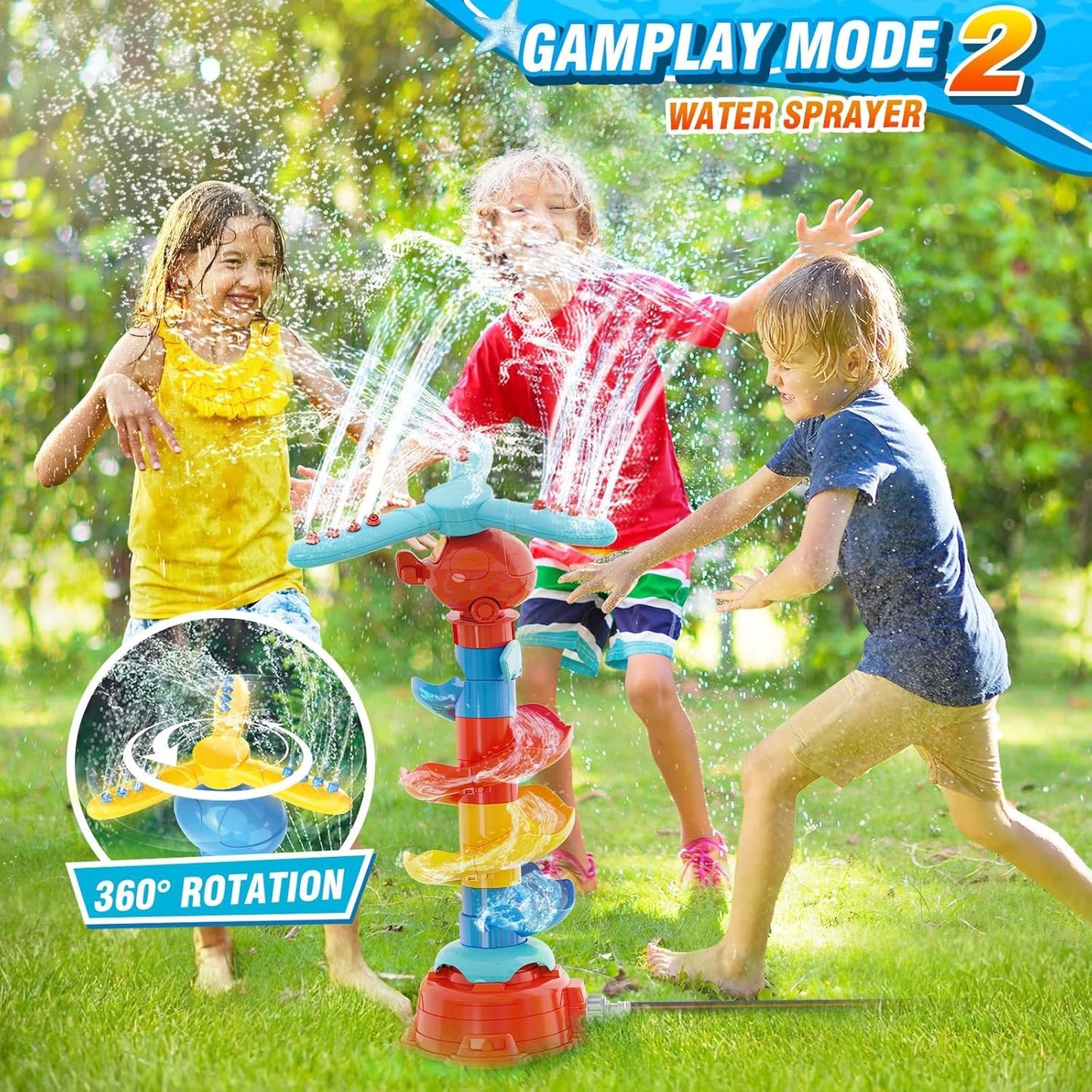 Skirfy Water Sprinkler for Kids,3 in 1 Helicopter Toy for Boys Girls,Dog Water Toys,Catch Ball Game,Outdoor Play Summer Pool Party,Outside Toys,Lawn Backyard,Garden Game Toy for Kids Ages 3 4 5 6 7 8