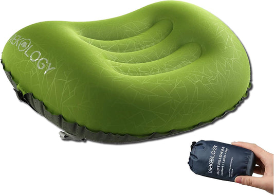 TREKOLOGY Aluft 2.0 Travel Pillow - Inflatable Neck Pillow for Airplane, Car, Camping - Lightweight & Compact - Ergonomic Support for Backpacking & Outdoor