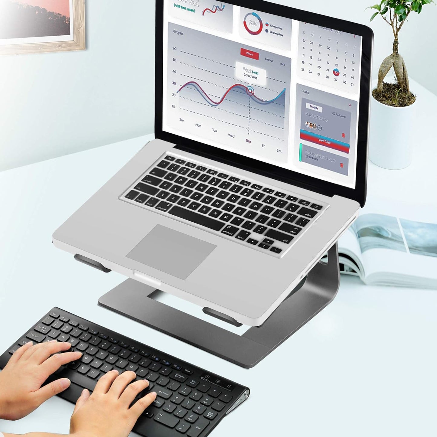 Aluminum Laptop Stand Compatible with Mac MacBook Pro/Air Apple 12" 13" Notebook, Metal Laptop Desk Stand Portable Desktop Computer Holder Stable Riser Ergonomic Elevator for 10 to 15.6