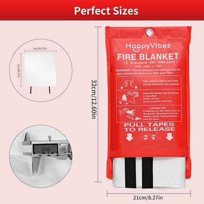 HappyVibes Emergency Fire Blanket for Home - 4 Pack Fiberglass Fire Extinguishing Blanket 40x40 Inches - Fire Blankets Emergency for Home, Kitchen, School, Office, Car, and Grill