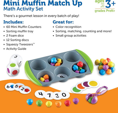 Learning Resources Mini Muffin Match Math Activity Set - 76 Pieces, Ages 3+ Toddler Learning Toys, Counting and Sorting Toys