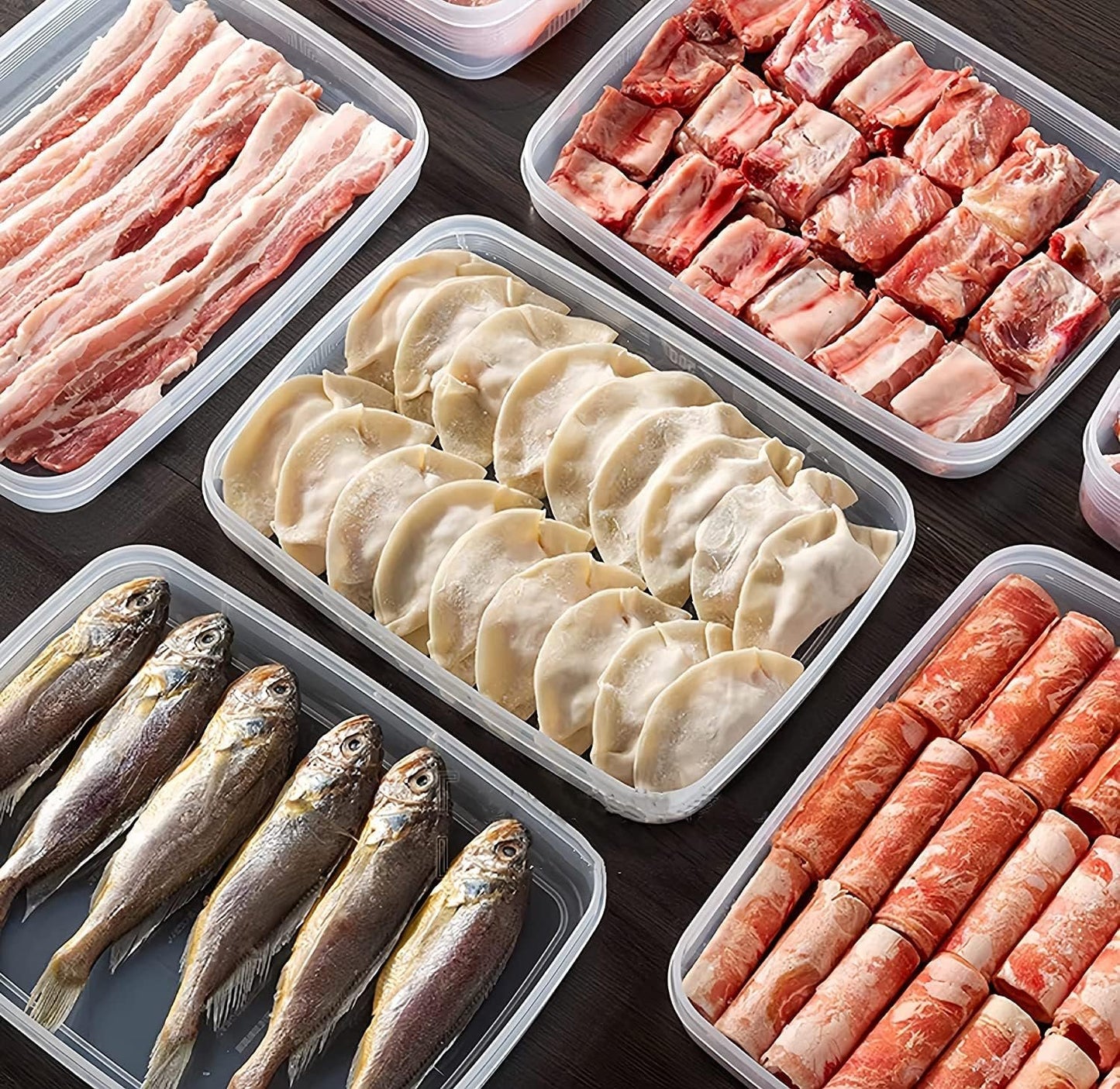 2 Pack Plastic Bacon Box, Deli Meat Saver Cold Cuts Fridge Keeper, Cheese Food Storage Container with Lid for Refrigerator, Shallow Low Profile Christmas Cookie Holder