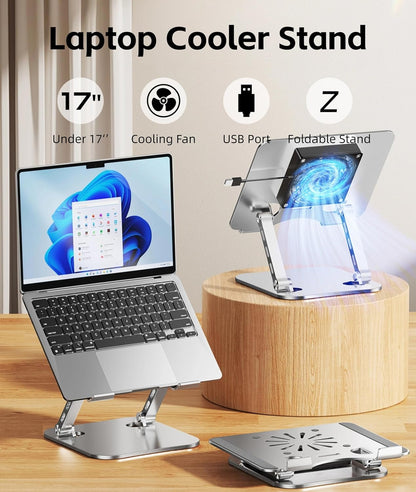 Laptop Cooling Stand, Height Adjustable Laptop Stand for Desk with Cooling Fan, Ergonimic Foldable Laptop Cooling Pad Portable Computer Stand for Laptops Tablets Up to 17in