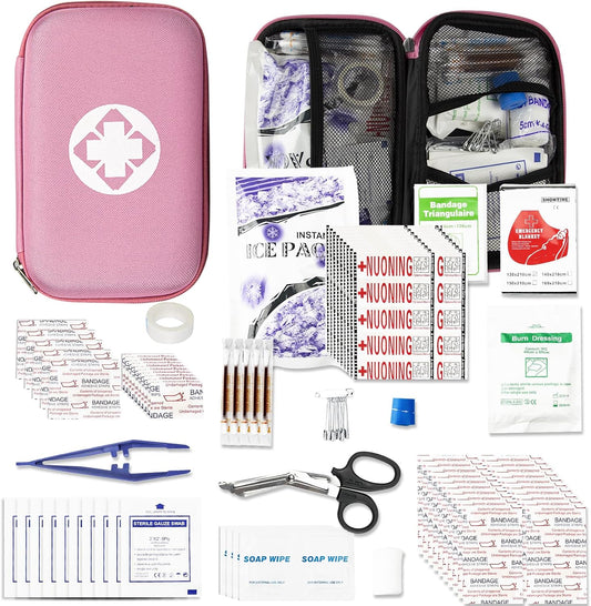 angel wish 276 PCS Emergency First Aid Kit for Home, Camping Essentials Emergencies Survival Gear for Outdoor Adventure First Aid Kits Refill Supplies for Car Hiking Skating Boating, Pink